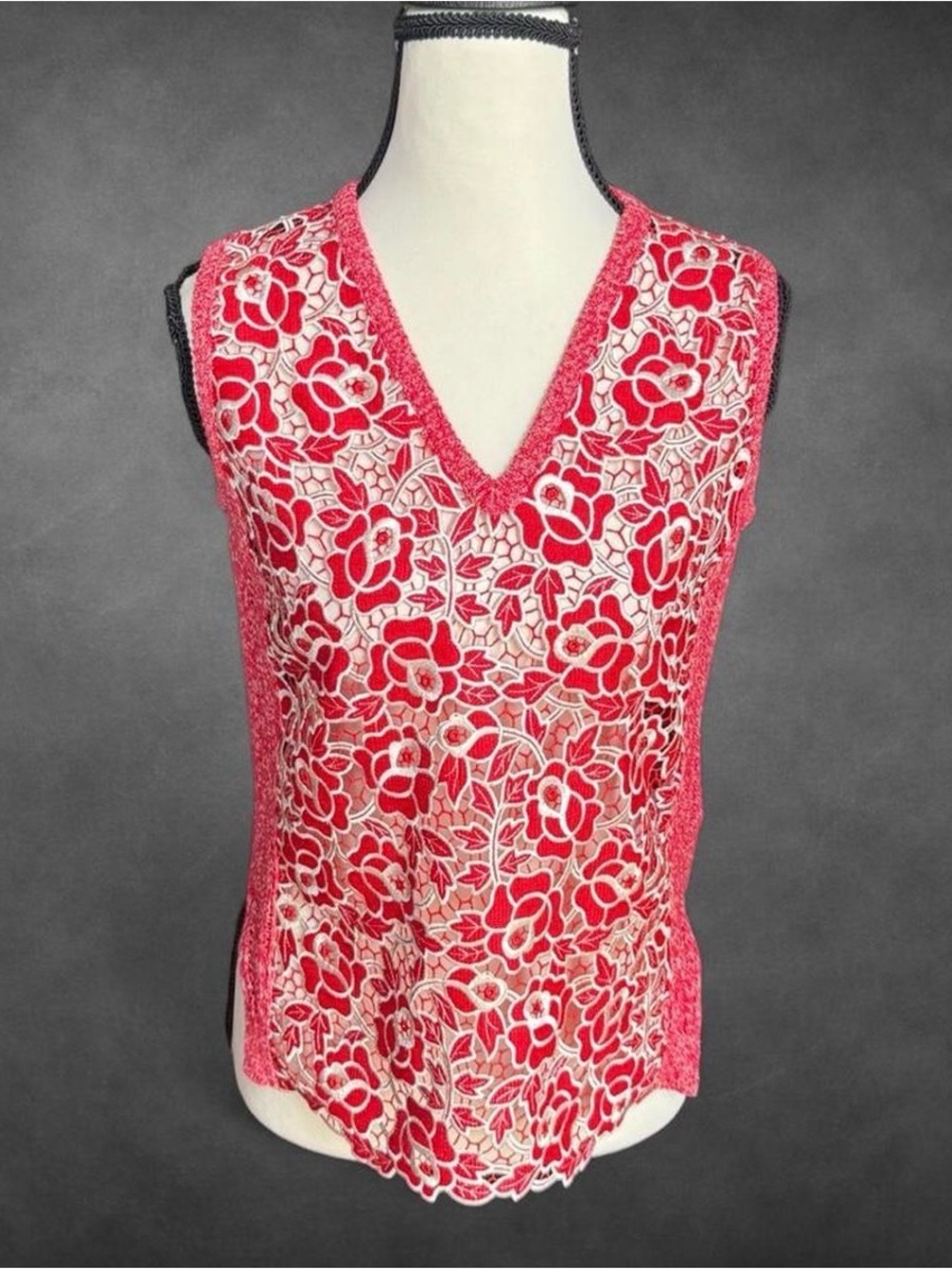 Marco‎ de Vincenzo Floral Lace Knit Sleeveless Top - Size 38